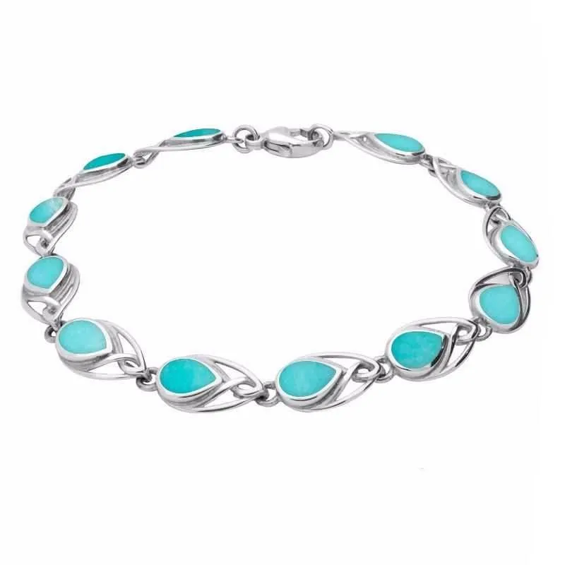 Sterling Silver Turquoise Celtic Twelve Stone Pear Bracelet