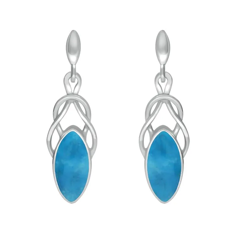 Sterling Silver Turquoise Celtic Twist Drop Stud Earrings