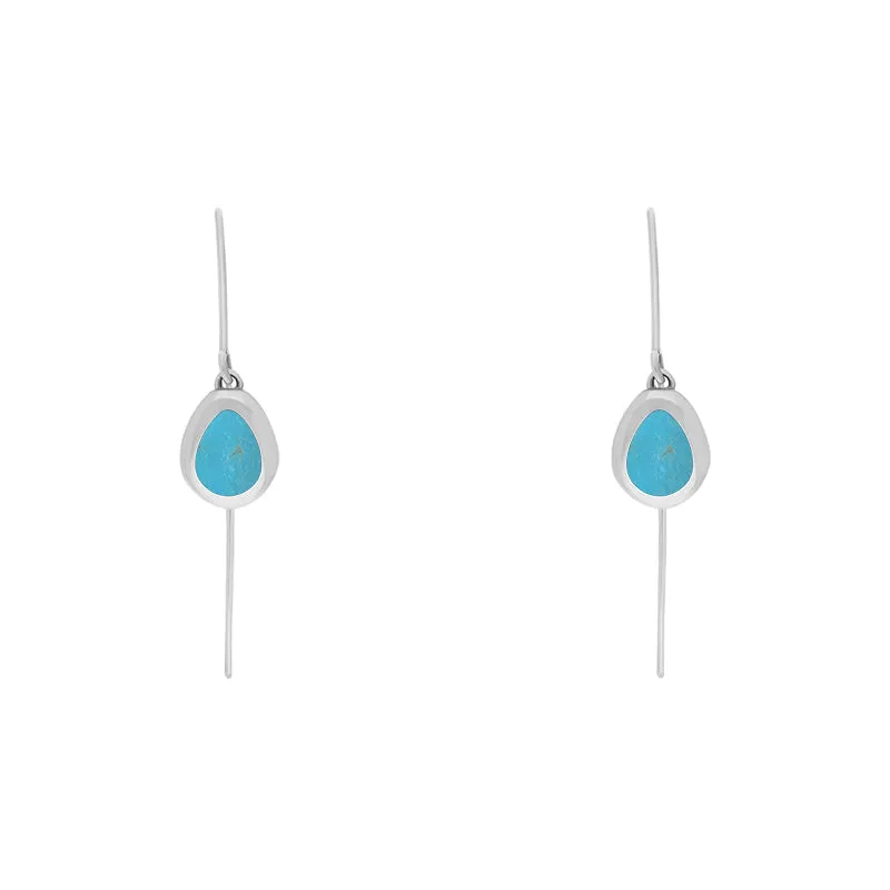 Sterling Silver Turquoise Fleur De Lis Disc Drop Earrings