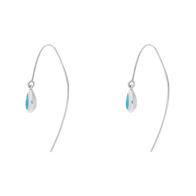 Sterling Silver Turquoise Fleur De Lis Disc Drop Earrings