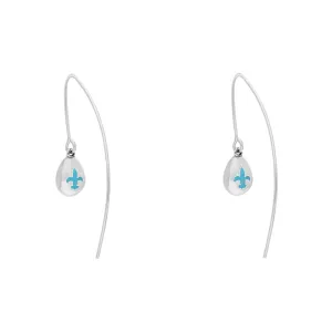 Sterling Silver Turquoise Fleur De Lis Disc Drop Earrings