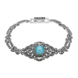 Sterling Silver Turquoise Marcasite Cross Link Bracelet