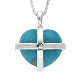 Sterling Silver Turquoise Marcasite Large Cross Heart Necklace