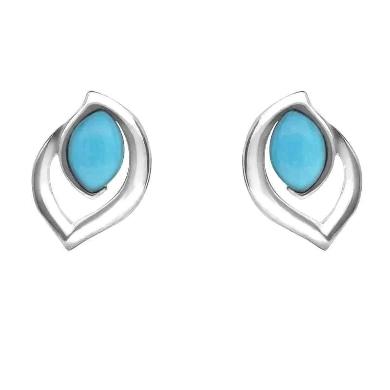 Sterling Silver Turquoise Marquise Flame Stud Earrings