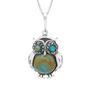Sterling Silver Turquoise Medium Owl Necklace