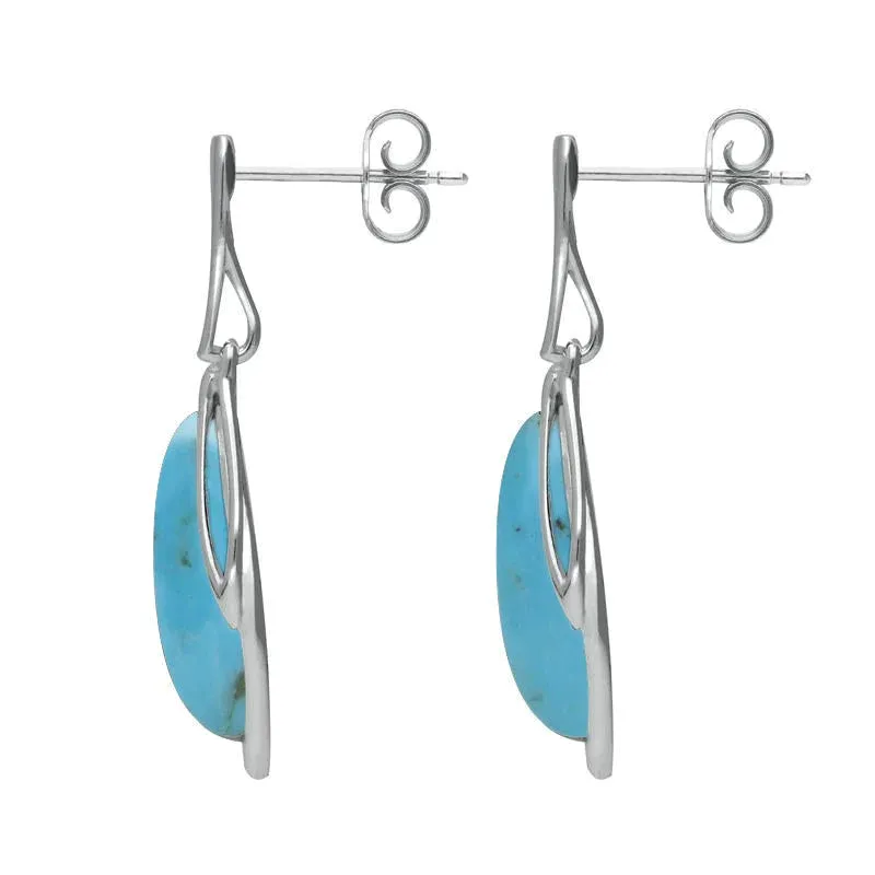 Sterling Silver Turquoise Open Marquise Drop Earrings