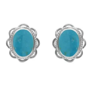 Sterling Silver Turquoise Rope Frill Edge Oval Stud Earrings