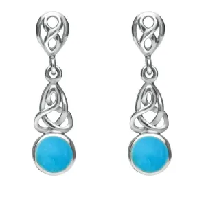 Sterling Silver Turquoise Round Celtic Dropper Earrings