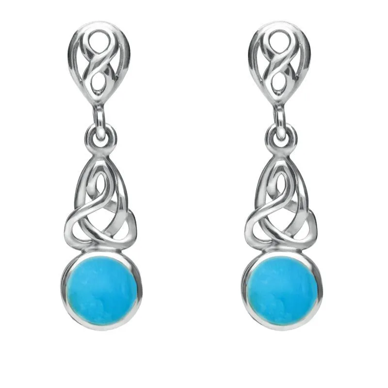 Sterling Silver Turquoise Round Celtic Dropper Earrings