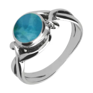 Sterling Silver Turquoise Round Scroll Ring