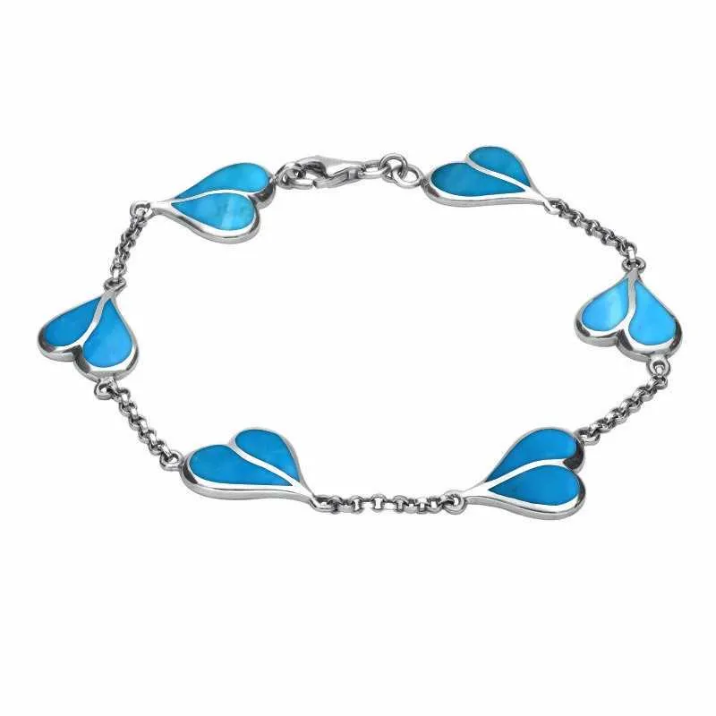 Sterling Silver Turquoise Split Heart Bracelet
