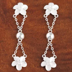 Sterling Silver Two 10mm Plumeria with CZ and Bead Post Earrings