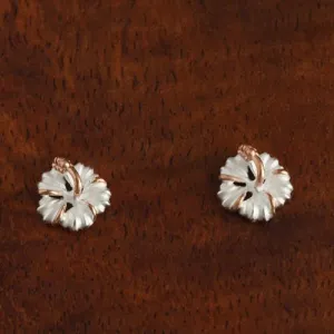 Sterling Silver Two Tone Pink Gold Plated Hibiscus Sandblast Post Earrings 8mm