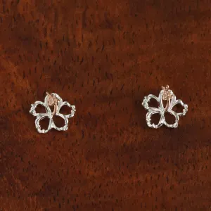 Sterling Silver Two Tone Pink Gold Plated Hibiscus with CZ Floating Post Earrings (8-18mm)