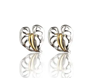 Sterling Silver Two Tone Yellow Gold Plated Anthurium Post Earrings
