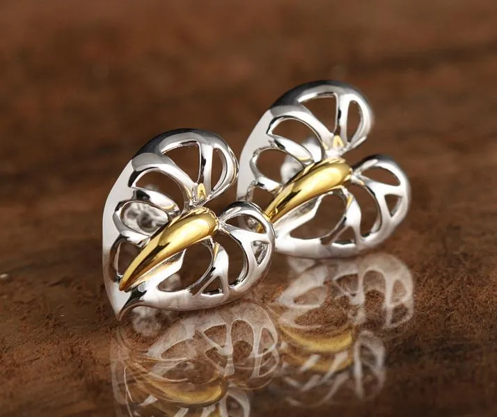 Sterling Silver Two Tone Yellow Gold Plated Anthurium Post Earrings