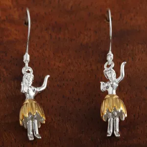 Sterling Silver Two Tone Yellow Gold Plated Hula Dancer Hook Earrings