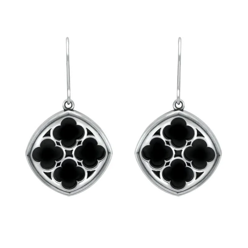 Sterling Silver Whitby Jet Abbey Window Drop Earrings