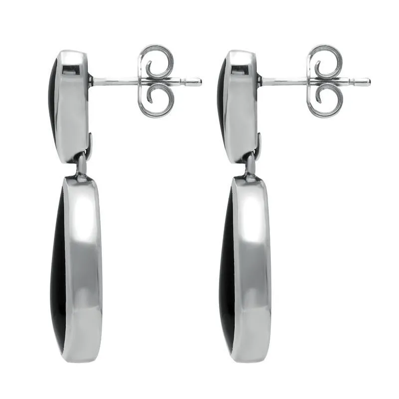 Sterling Silver Whitby Jet Abstract Pear Drop Earrings