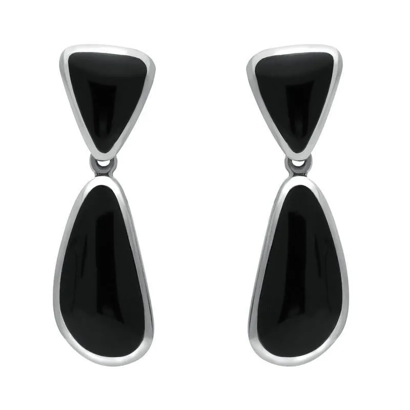 Sterling Silver Whitby Jet Abstract Pear Drop Earrings