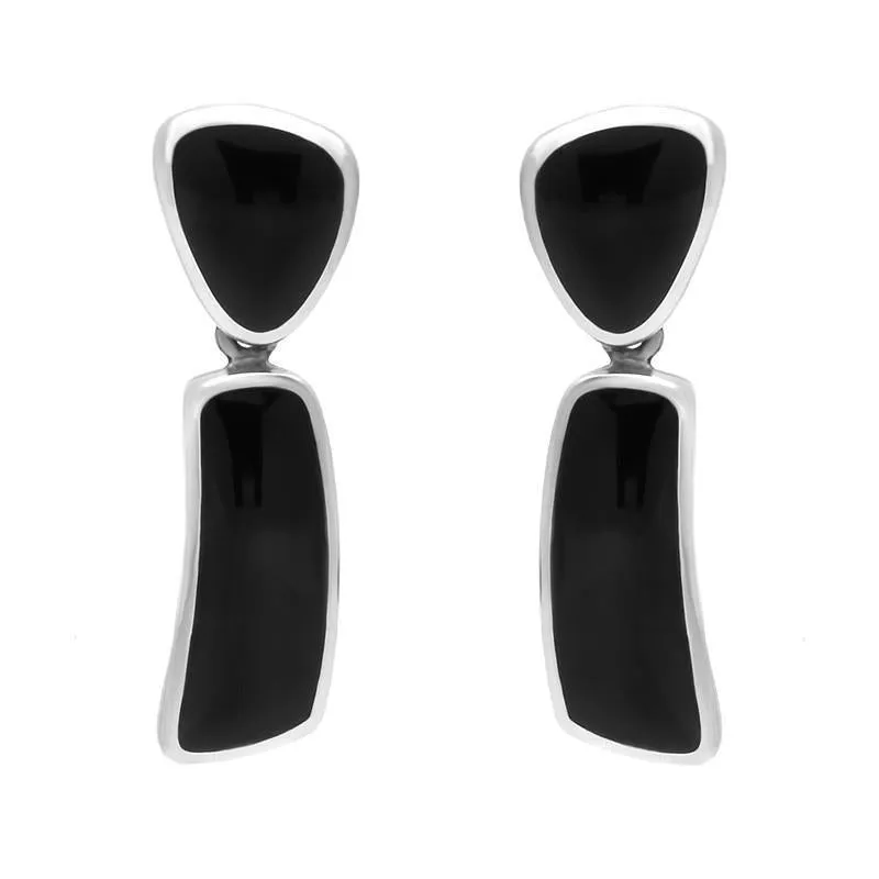 Sterling Silver Whitby Jet Abstract Top Drop Earrings