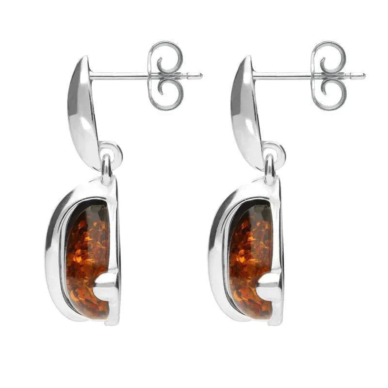 Sterling Silver Whitby Jet Amber Double Stone Pear Drop Earrings