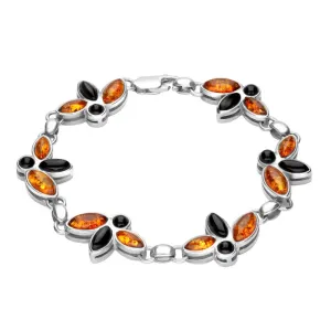 Sterling Silver Whitby Jet Amber Six Link Bracelet