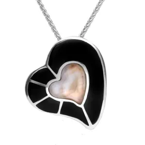 Sterling Silver Whitby Jet and Mother of Pearl Heart Necklace