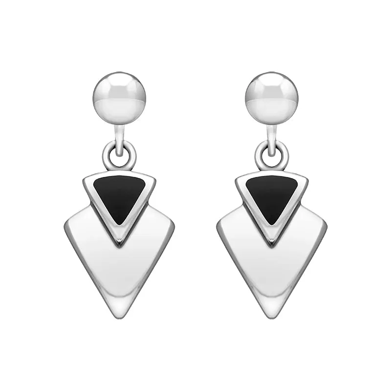 Sterling Silver Whitby Jet Arrowhead Drop Earrings