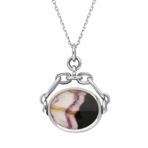 Sterling Silver Whitby Jet Blue John Double Sided Swivel Fob Necklace