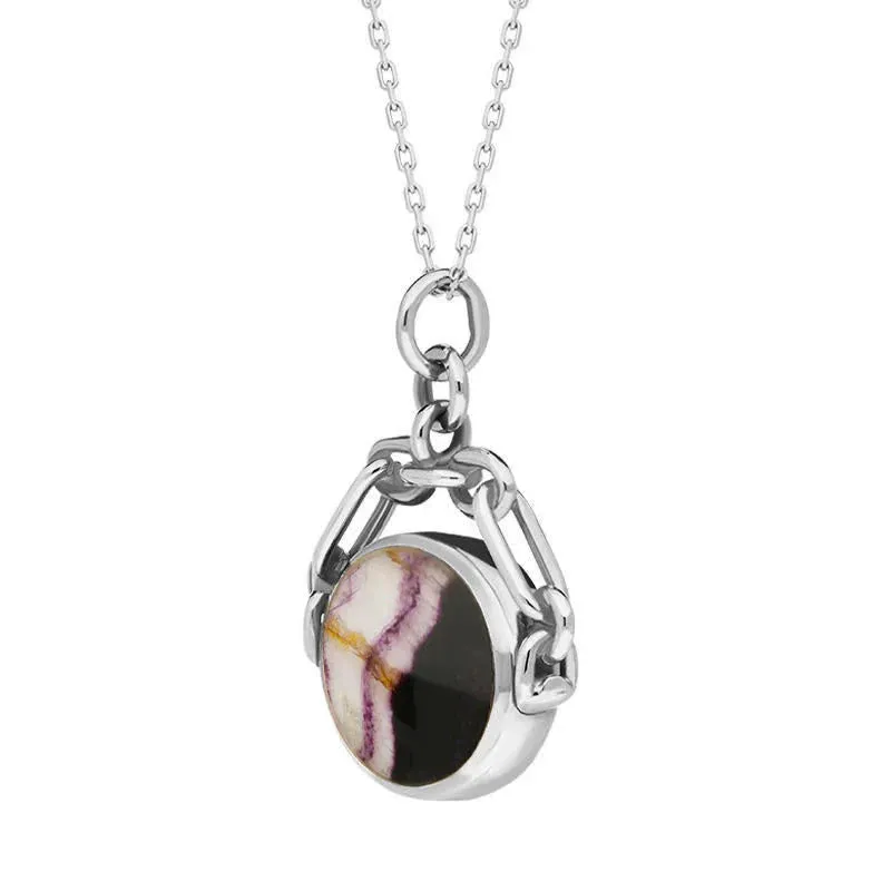 Sterling Silver Whitby Jet Blue John Double Sided Swivel Fob Necklace