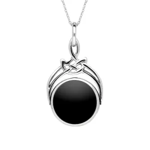 Sterling Silver Whitby Jet Blue John Round Swivel Fob Necklace