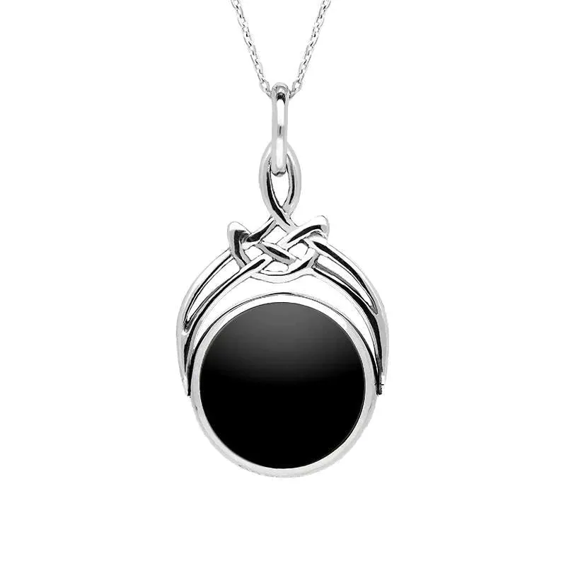 Sterling Silver Whitby Jet Blue John Round Swivel Fob Necklace