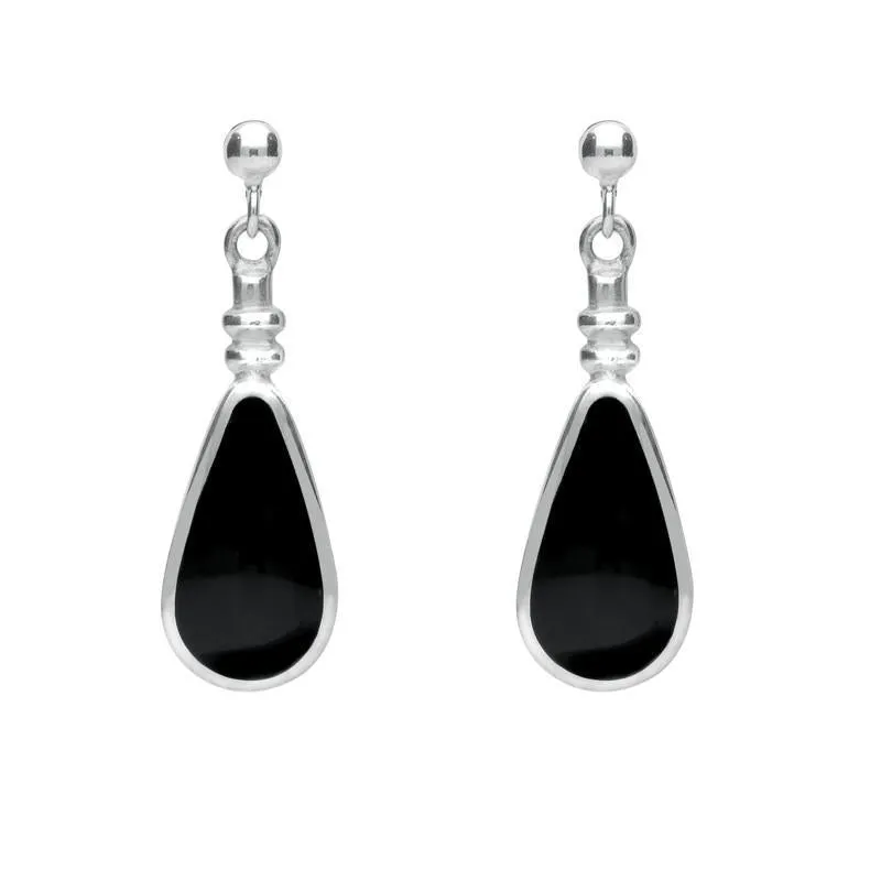 Sterling Silver Whitby Jet Bottle Top Pear Drop Earrings