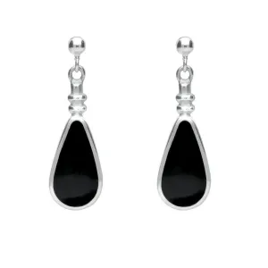 Sterling Silver Whitby Jet Bottle Top Pear Drop Earrings