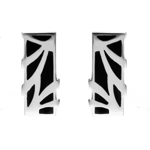 Sterling Silver Whitby Jet Branch Style Oblong Stud Earrings