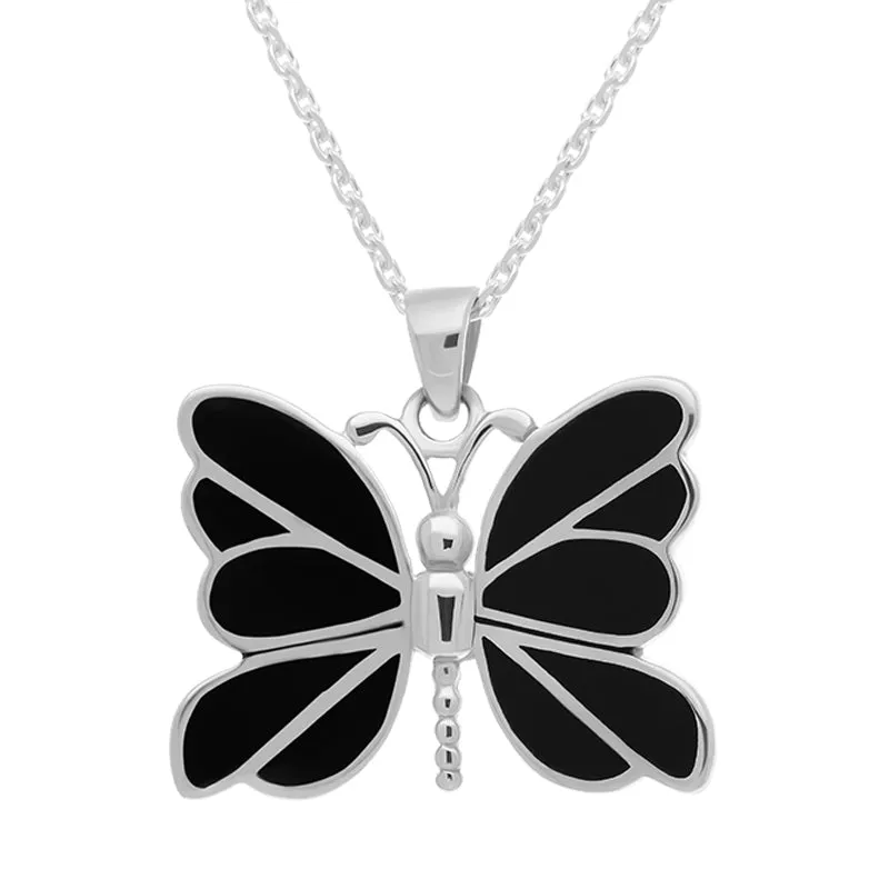 Sterling Silver Whitby Jet Butterfly Necklace