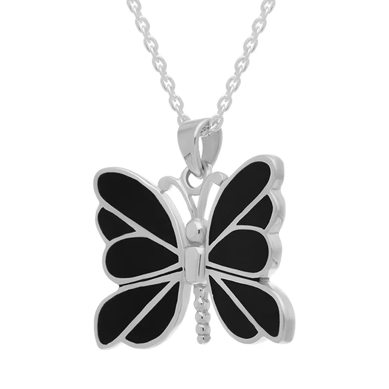 Sterling Silver Whitby Jet Butterfly Necklace