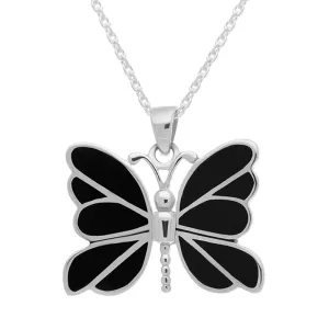 Sterling Silver Whitby Jet Butterfly Necklace