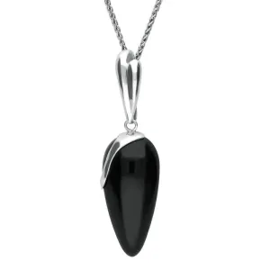 Sterling Silver Whitby Jet Capped Tear Drop Necklace