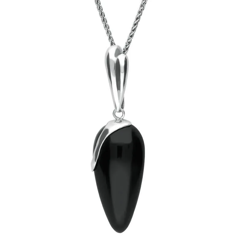 Sterling Silver Whitby Jet Capped Tear Drop Necklace