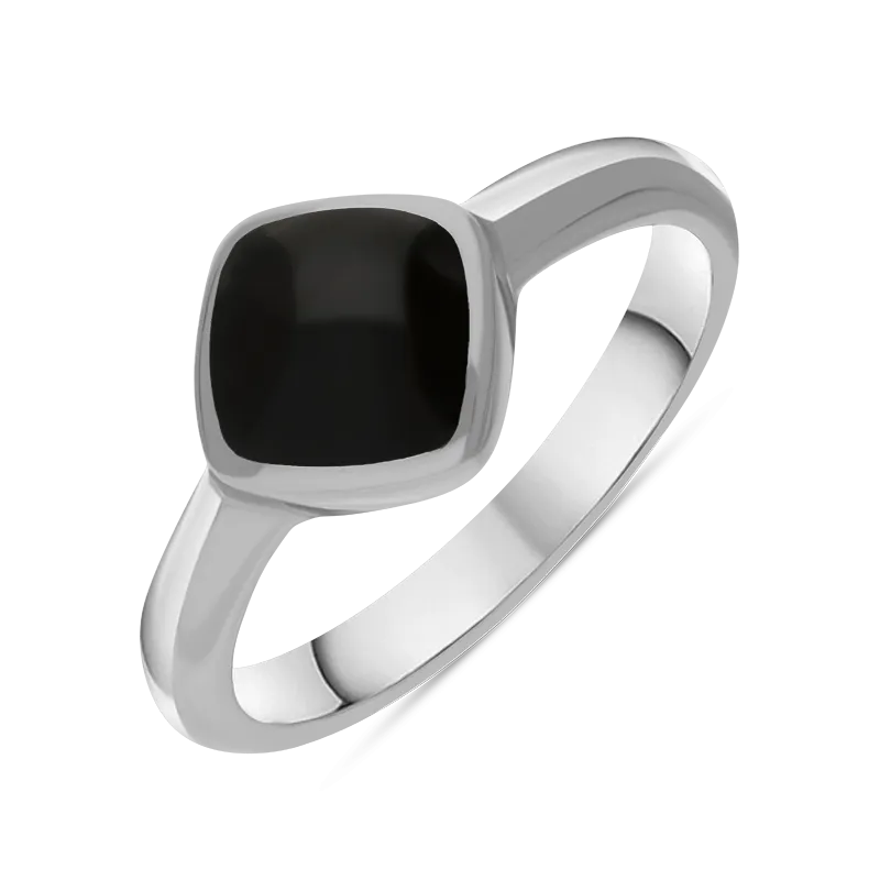 Sterling Silver Whitby Jet Cushion Ring