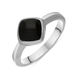 Sterling Silver Whitby Jet Cushion Ring