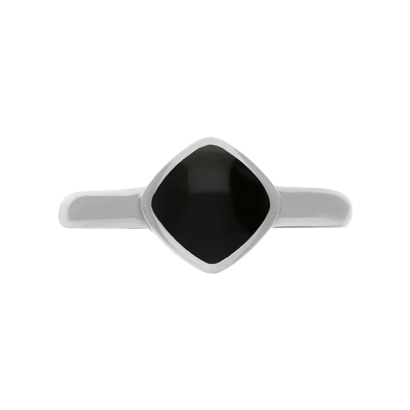 Sterling Silver Whitby Jet Cushion Ring