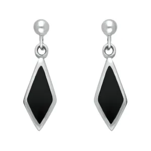 Sterling Silver Whitby Jet Dinky Diamond Drop Earrings
