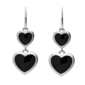 Sterling Silver Whitby Jet Essence Graduated Heart Hook Earrings