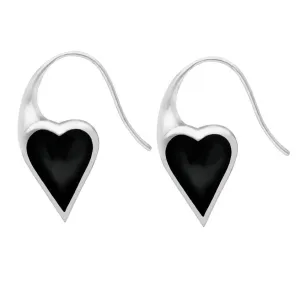 Sterling Silver Whitby Jet Essence Heart Drop Earrings