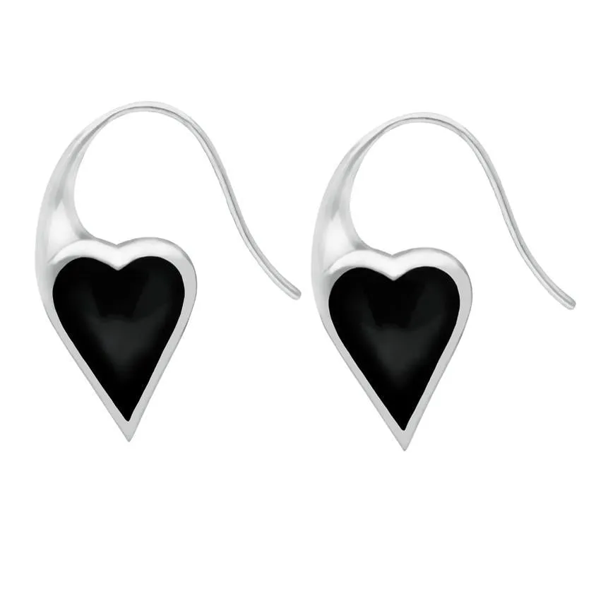 Sterling Silver Whitby Jet Essence Heart Drop Earrings