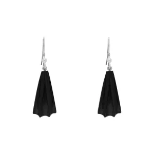 Sterling Silver Whitby Jet Fan Shaped Drop Earrings