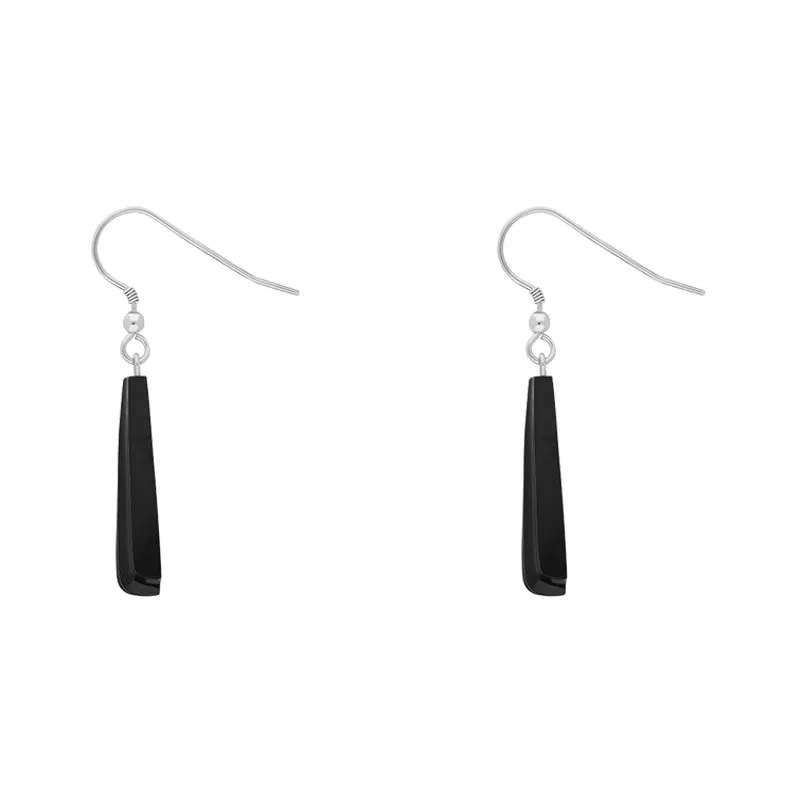 Sterling Silver Whitby Jet Fan Shaped Drop Earrings
